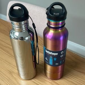 Pair of Bottlekeeper Bottles in iridescent and silver stainless steel | 12 oz